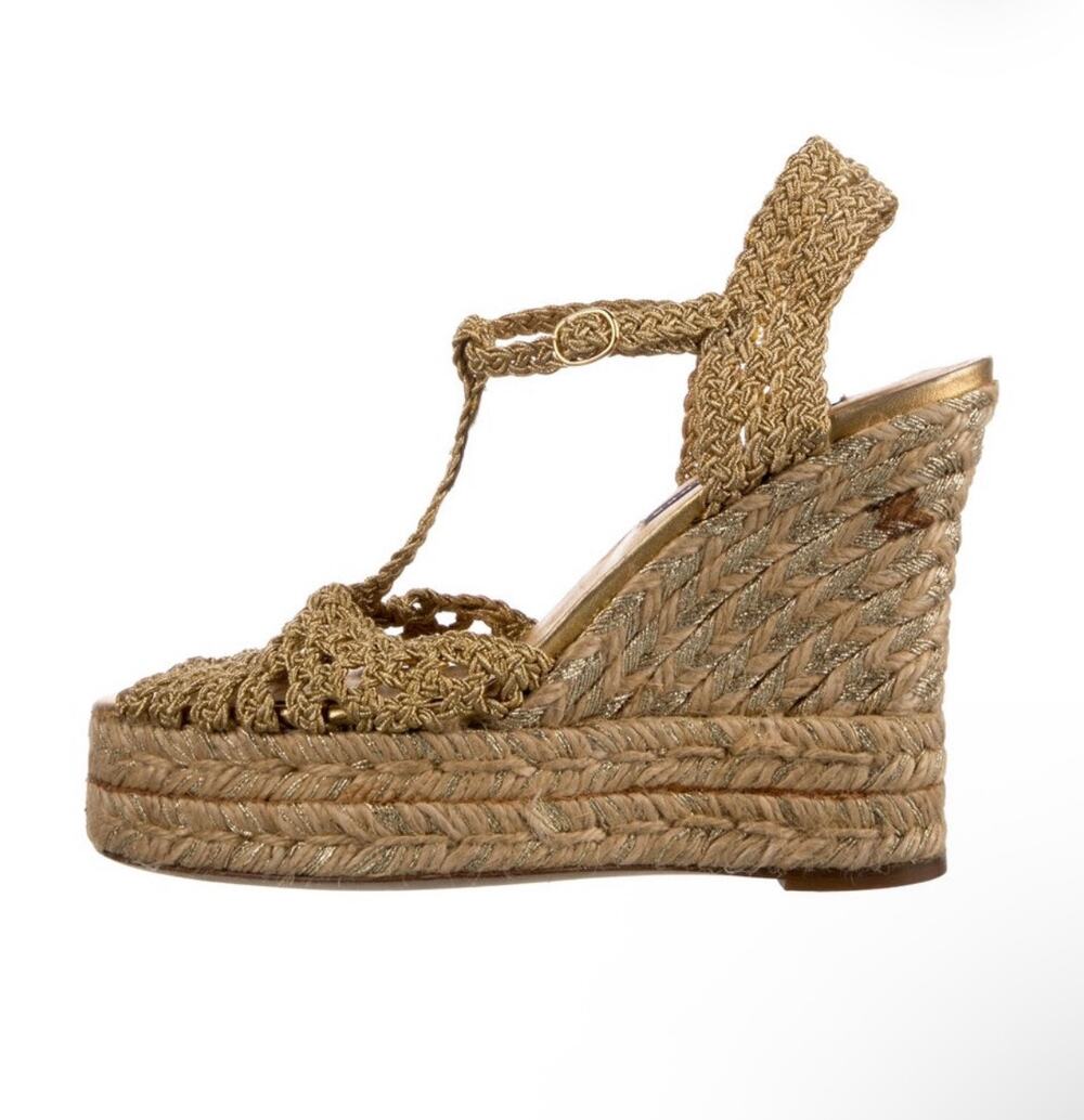 Ralph Lauren Collection Espadrille Wedge Pumps Sandals Women 6.5 B Metallic Gold